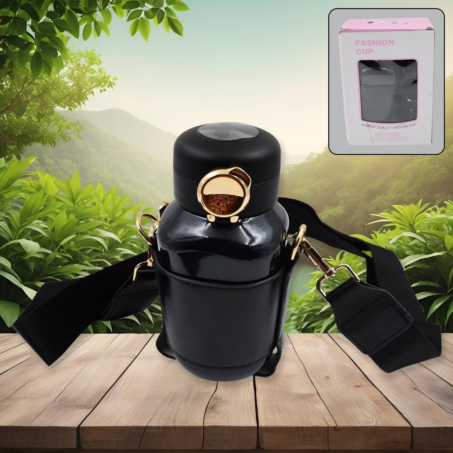 FashionCup: LED Temperature Display Thermos Bottle with Strap, Vacuum Insulated for Hot & Cold Drinks