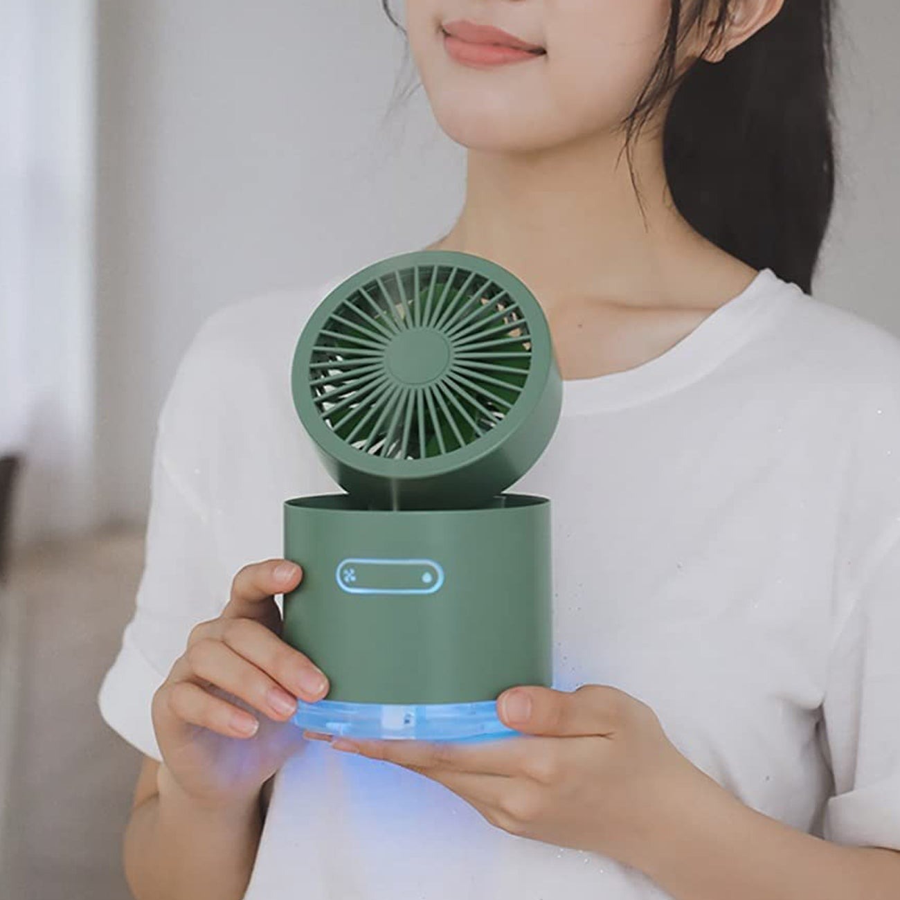 DeskChill: Portable 3-in-1 Mini Air Cooler & Table Fan with Mist Humidifier, USB Rechargeable & LED Night Light