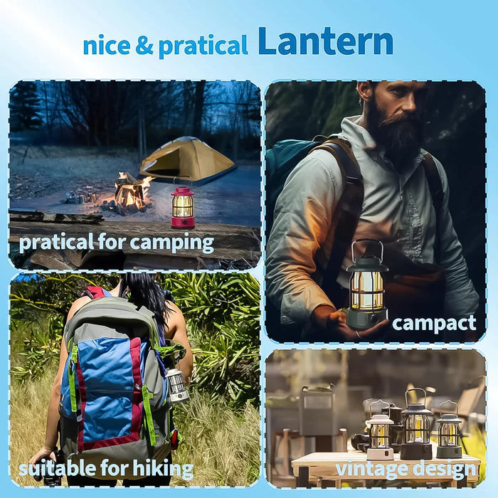 Lantern: Portable Retro Camping Lamp with Knob Adjustable LED, Type-C Charging & Waterproof Design for Outdoor & Emergency Use
