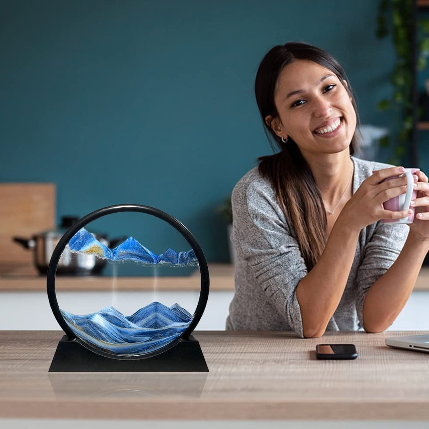 SandFlow: 3D Moving Sand Art Picture with Liquid Glass Landscape for Home & Office Desk Décor