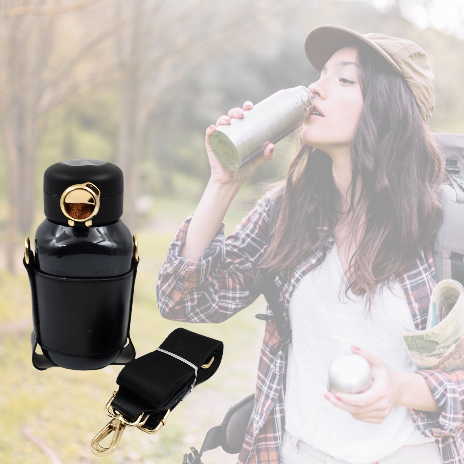 FashionCup: LED Temperature Display Thermos Bottle with Strap, Vacuum Insulated for Hot & Cold Drinks