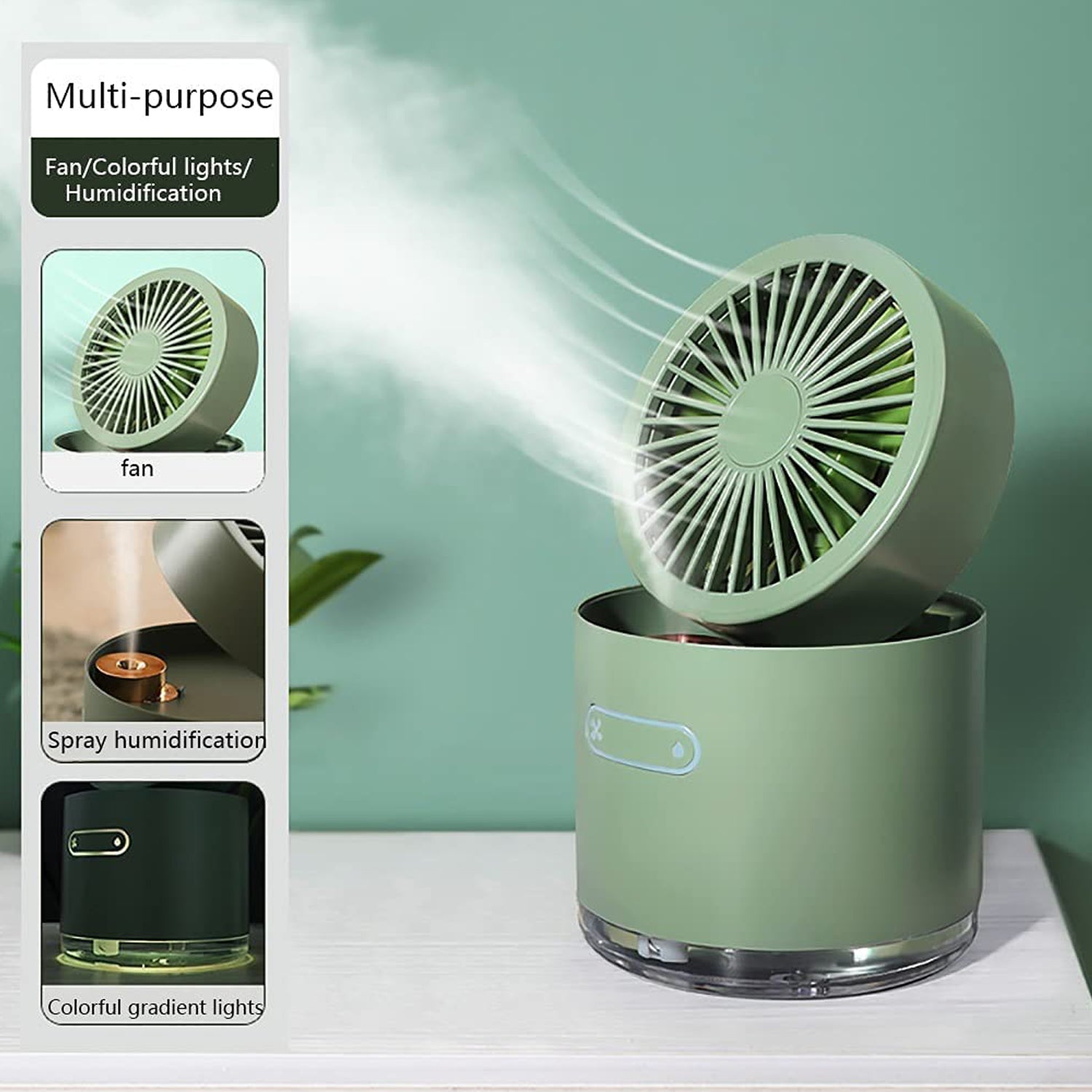 DeskChill: Portable 3-in-1 Mini Air Cooler & Table Fan with Mist Humidifier, USB Rechargeable & LED Night Light