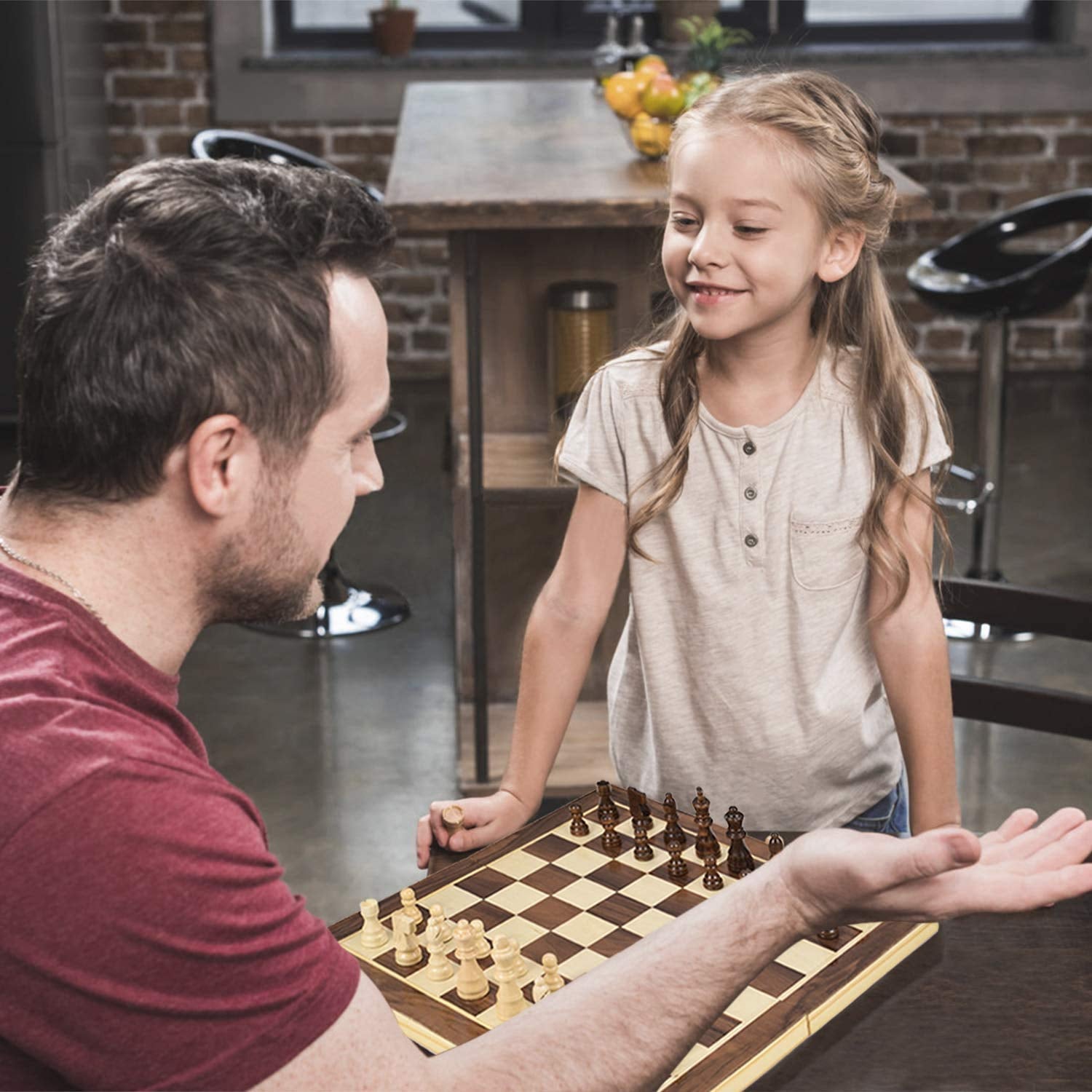 GoChess: Foldable Wooden Chess Board Set with Magnetic Pieces, Built-in Storage & Extra Queens (30 × 30 cm)