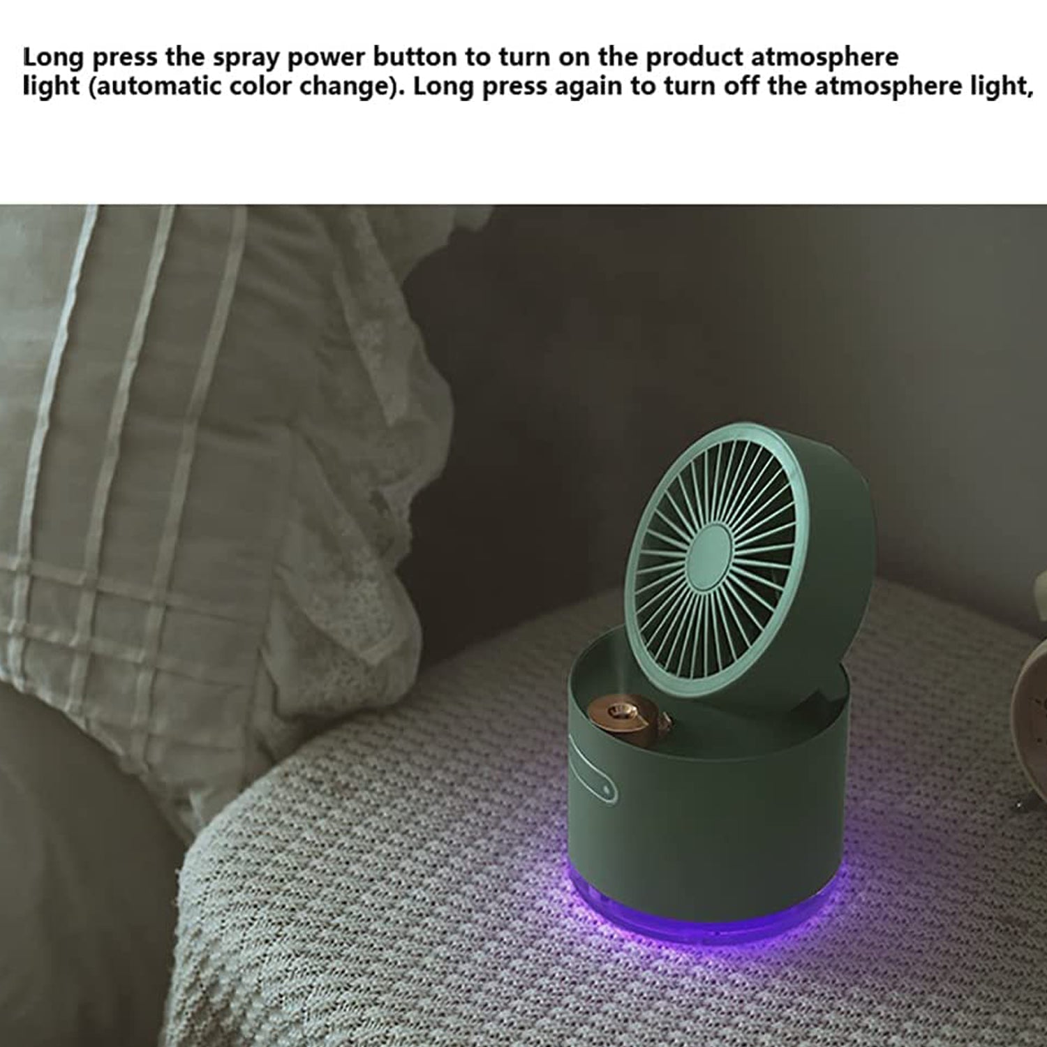 DeskChill: Portable 3-in-1 Mini Air Cooler & Table Fan with Mist Humidifier, USB Rechargeable & LED Night Light