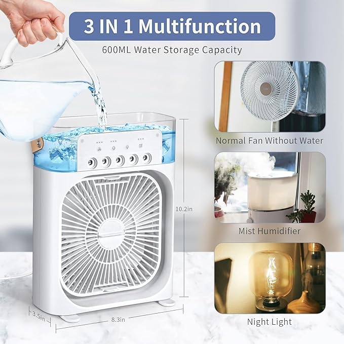 ChotaAC: Portable Air Conditioner Fan – USB-Powered Small AC Mini Evaporative Cooler with 3 Speeds, 5 Mist Makers & 7-Color LED Light