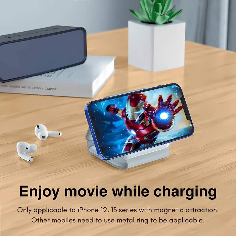 MagTrio: 3-in-1 Foldable MagSafe & Qi2 Compatible Wireless Charger with 15W Fast Charging for iPhone, AirPods & Apple Watch