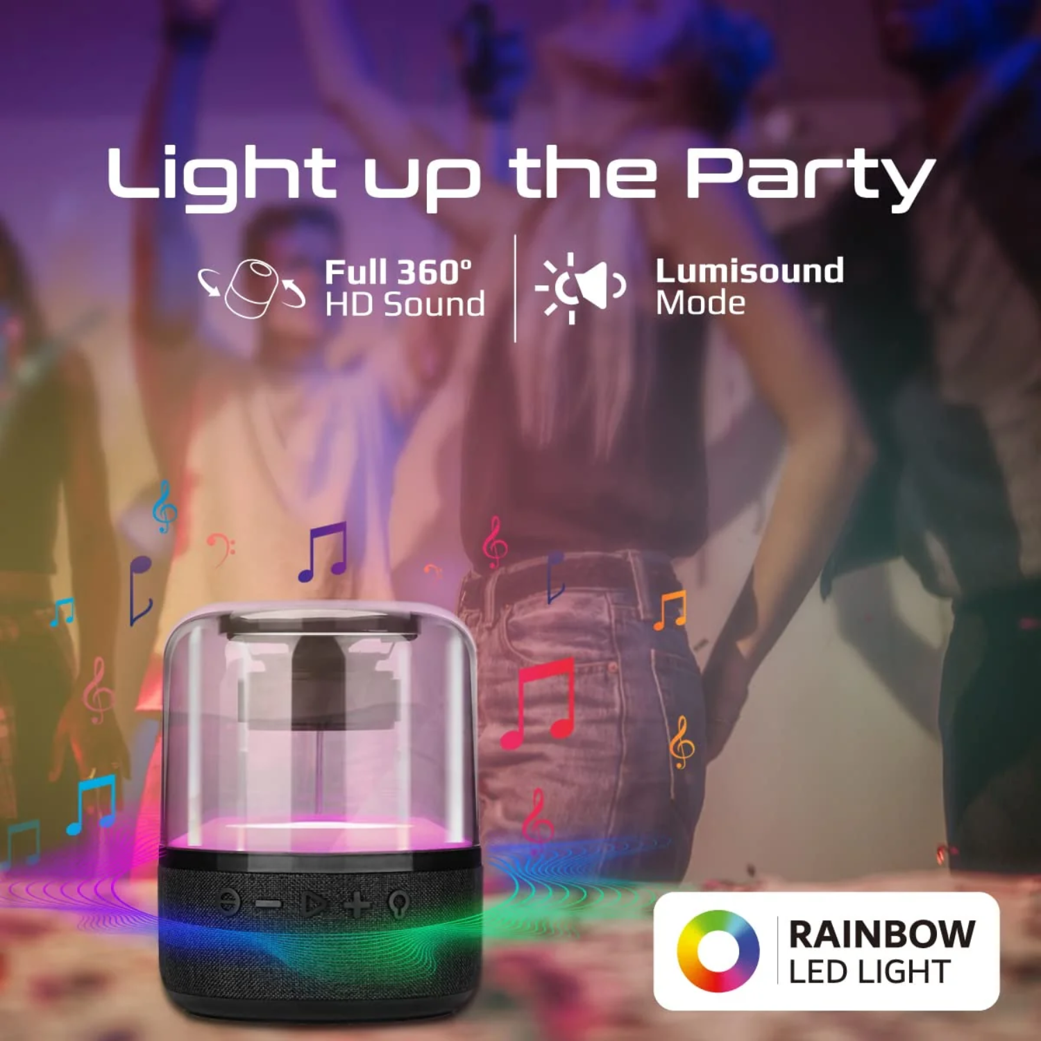 Kivo: 10W Portable Bluetooth Speaker with 360° HD Sound, LED Light Show, 6H Playtime & TWS Connectivity.