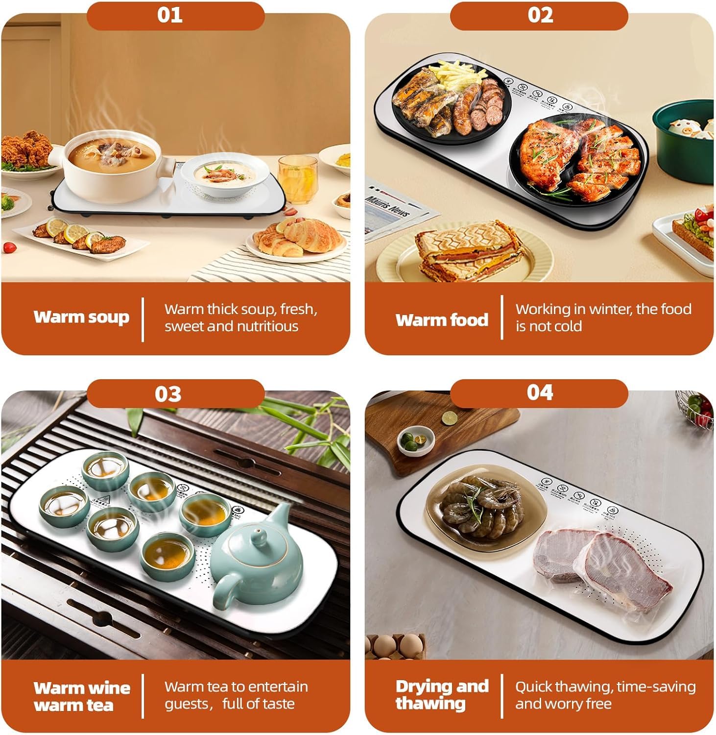 Heatio: Electric Food Warming Tray with Adjustable Temperature Control, Portable Heating Mat for Keeping Food Warm, Easy-Clean Anti-Scald Surface for Dining Tables & Home Use