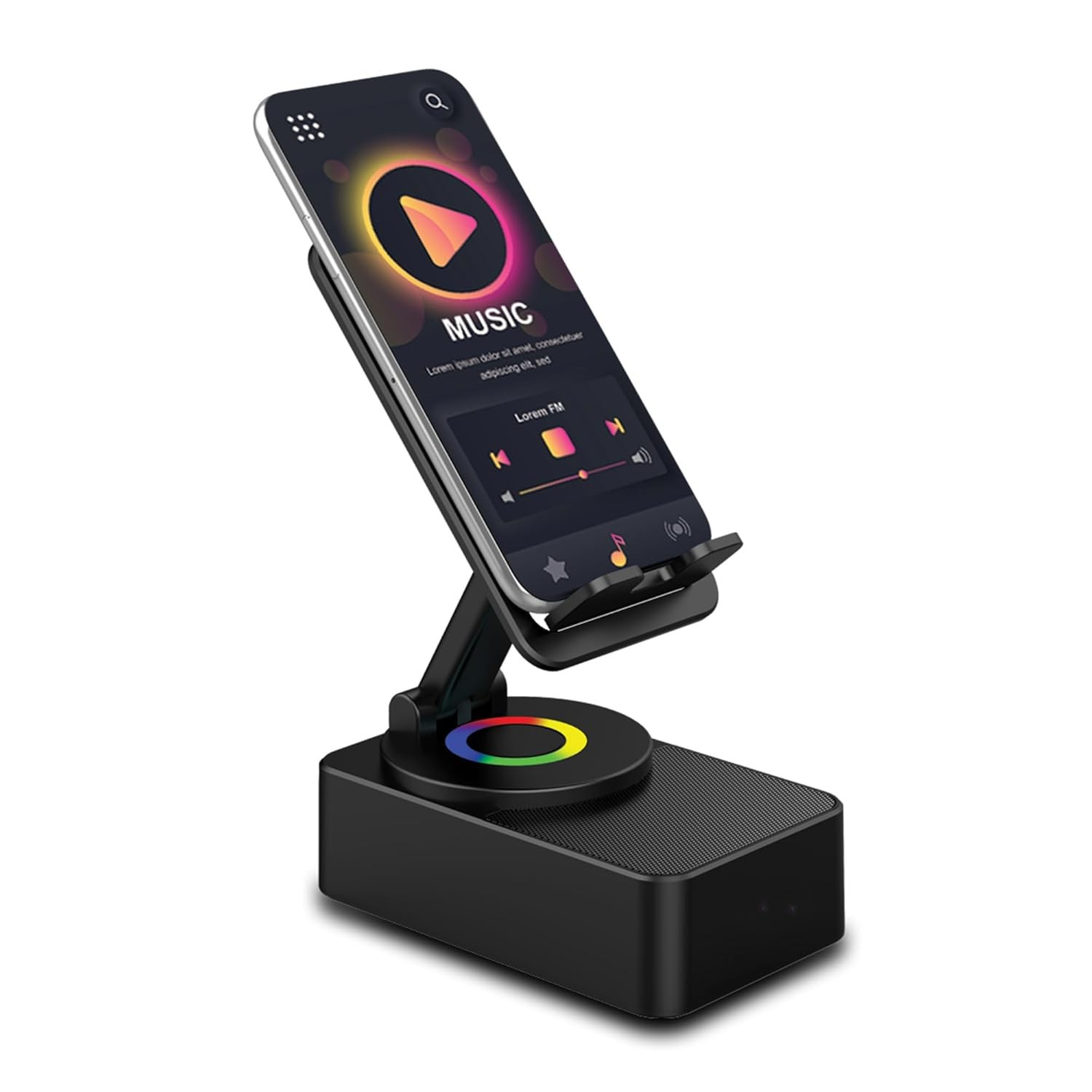 Luvo: 3-in-1 Foldable Phone Stand with Bluetooth Speaker & 360° Rotation, Portable Desk Holder with Wireless Audio, Hands-Free Viewing & Compact Travel-Friendly Designea