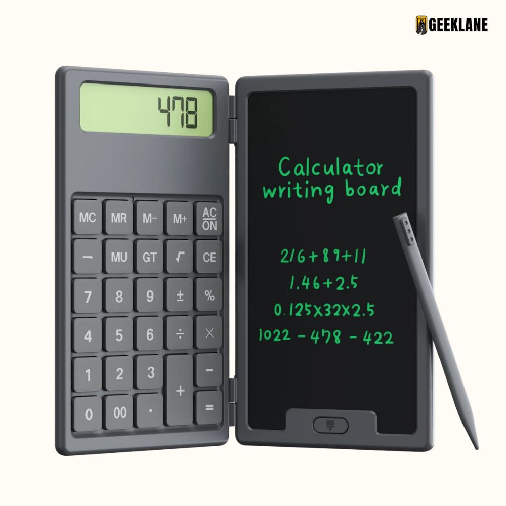 DigiFold: 2-in-1 Foldable Calculator & LCD Writing Pad – 12-Digit Pocket Calculator with 6.5-Inch Screen & Stylus for Office, School & On-the-Go Use