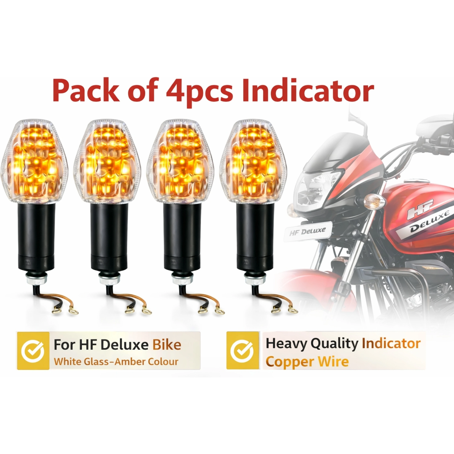 Side, Rear, Front Halogen Indicator Light for Hero HF Deluxe, Glamour (Orange)