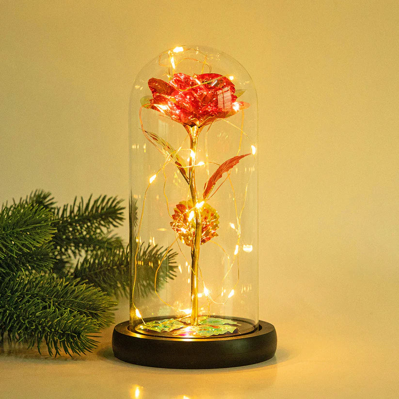 LoveBloom: Forever Glass Rose with Built-in Fairy Lights - Crystal Diamond Cut Rose for Romantic Gifting for Girlfriend & Home Décor