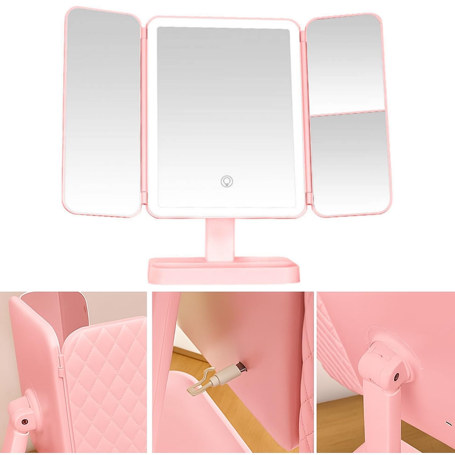 Mirra: Trifold LED Makeup Mirror with Touch Dimming, 3 Color Modes & 1X/3X/5X Magnification – Rechargeable Vanity Mirror for Travel & Daily Makeup