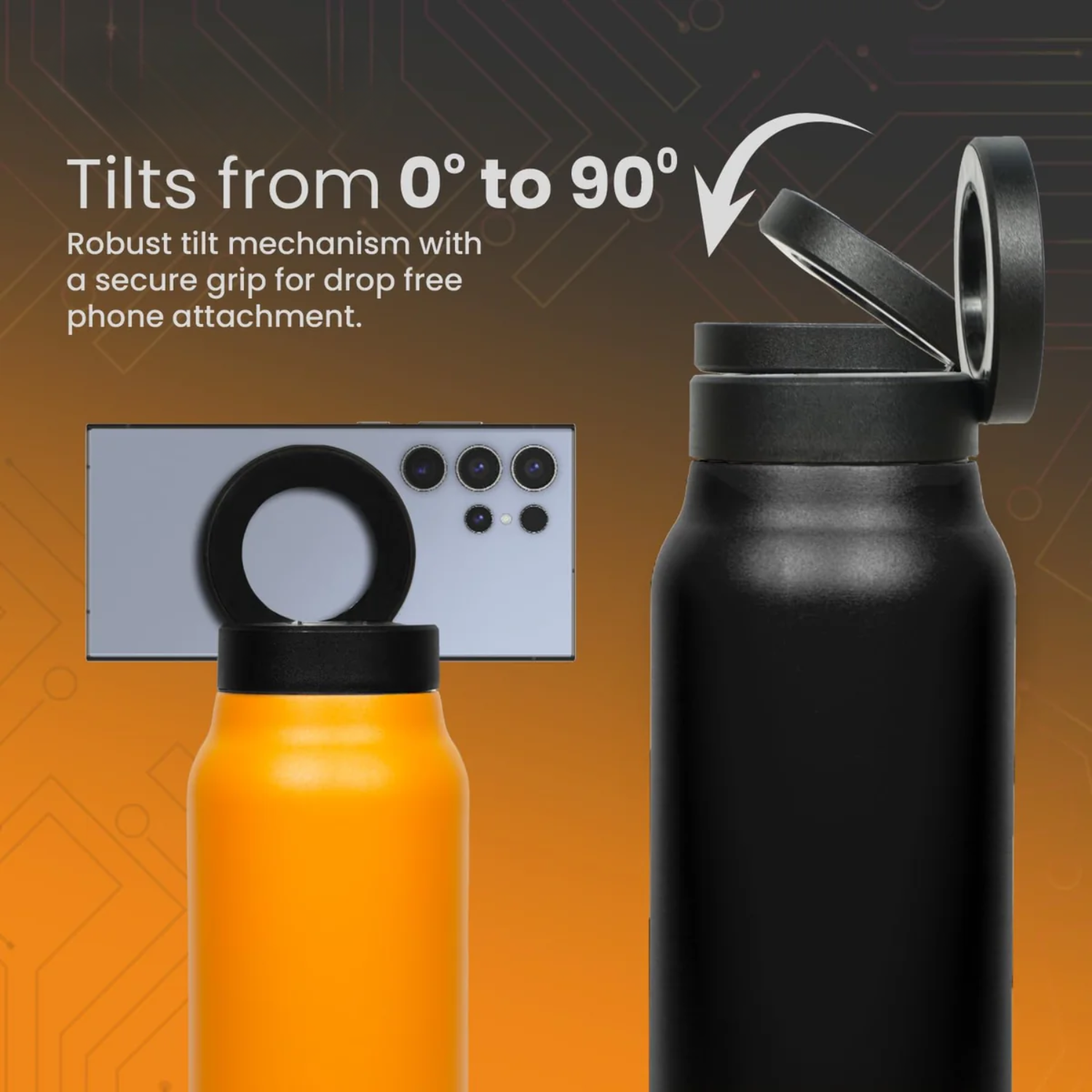 Hydra: Magnetic Smart Water Bottle with Phone Holder & Leakproof Design, Insulated Stainless Steel Bottle for Gym, Travel & Daily Hydration (800ml)