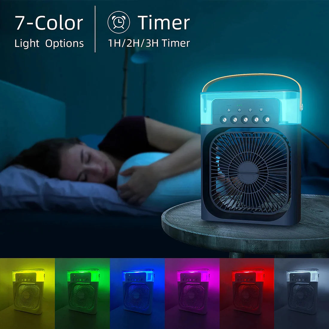 ChotaAC: Portable Air Conditioner Fan – USB-Powered Small AC Mini Evaporative Cooler with 3 Speeds, 5 Mist Makers & 7-Color LED Light