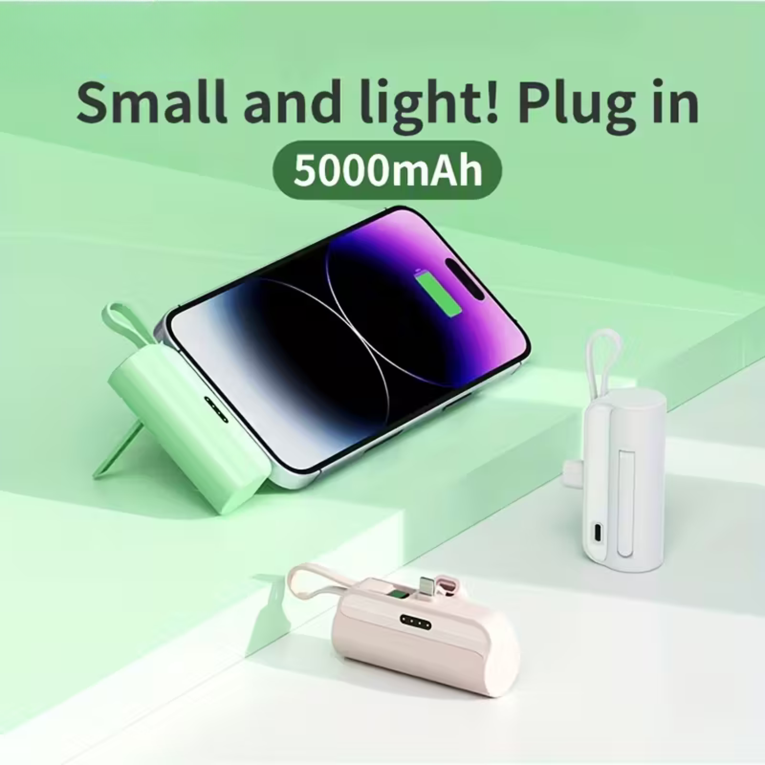 Pocky: Mini 5000 mAh Pocket Power Bank with Built-In Cable for Android, iPhone & Devices