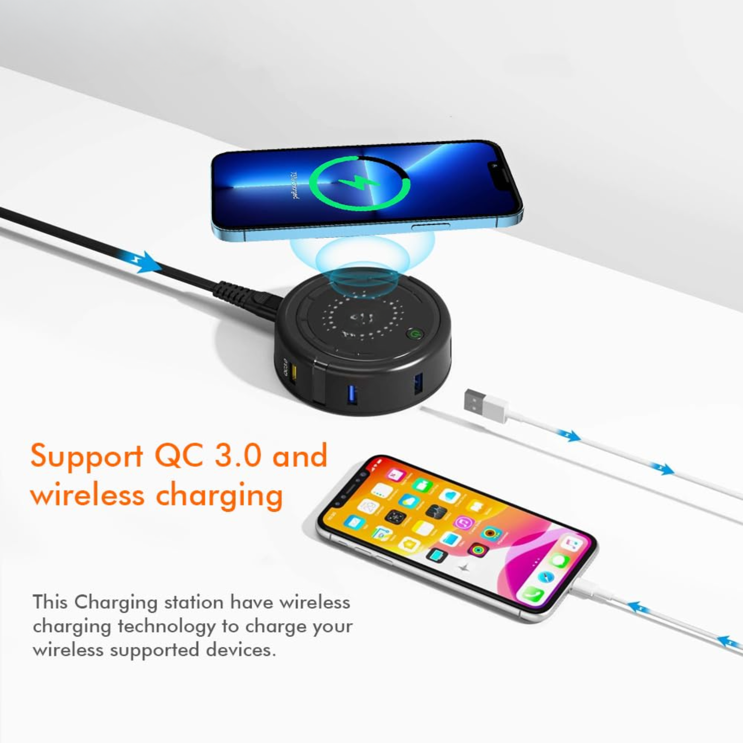 VoltHub: Wireless QC 3.0 Multi-Device Charging Station with 5 USB Ports & Built-In Charging Pad