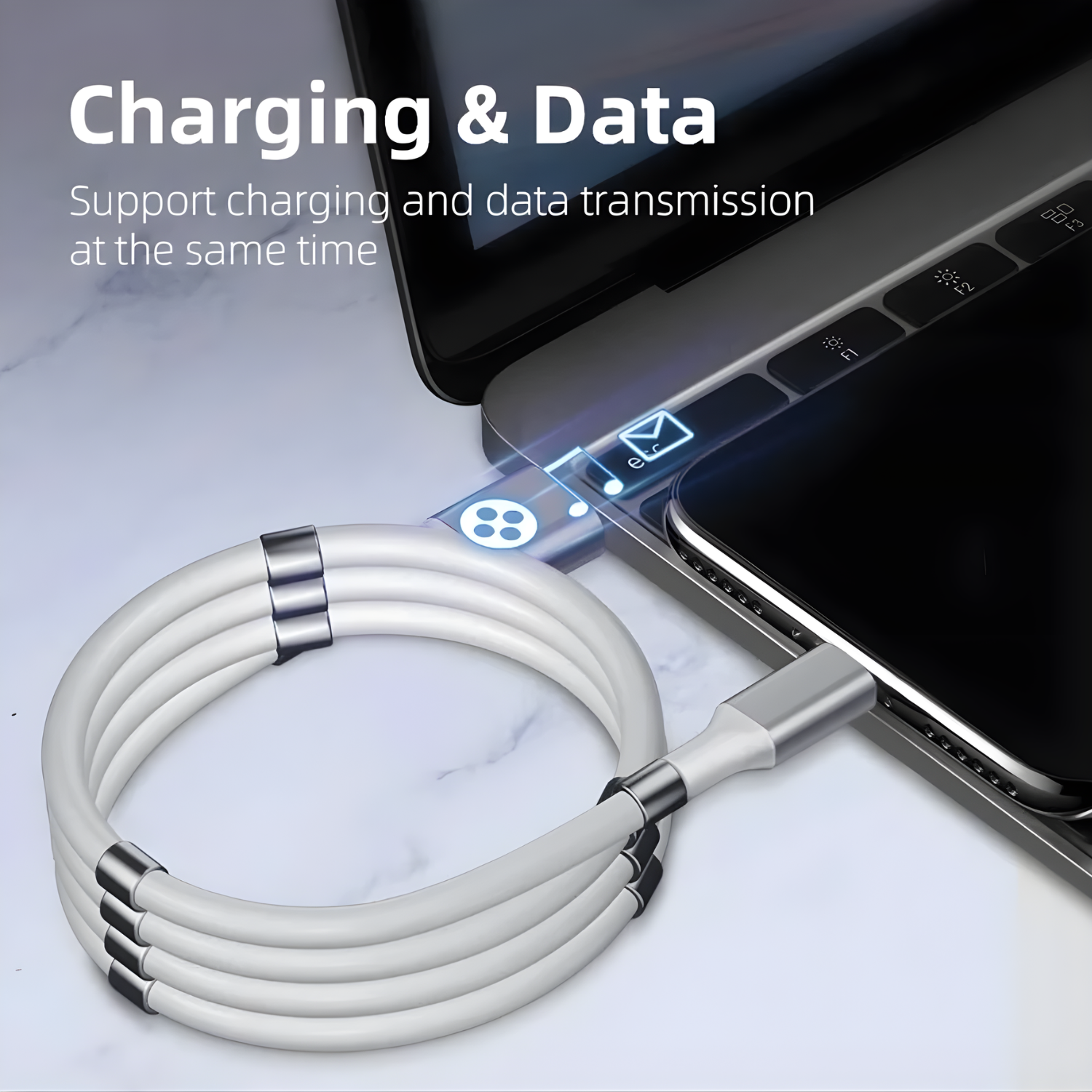 LoopX: Self-Winding Magnetic Type-C Charging & Data Cable with Fast Charging, Tangle-Free Design & Durable Build