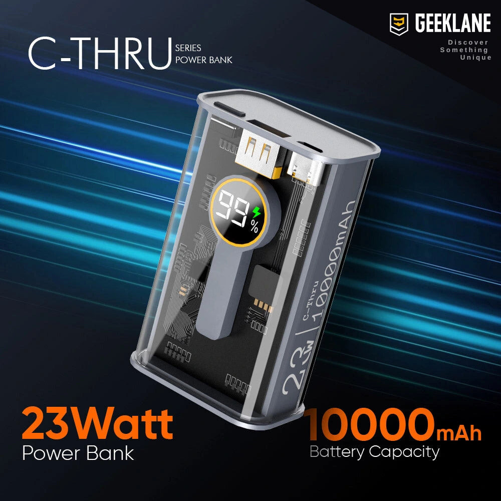 Element: 10,000mAh Compact Edition See-Thru Power Bank with PD 22.5W Fast Charging, Multiport Input/Output & LED Display