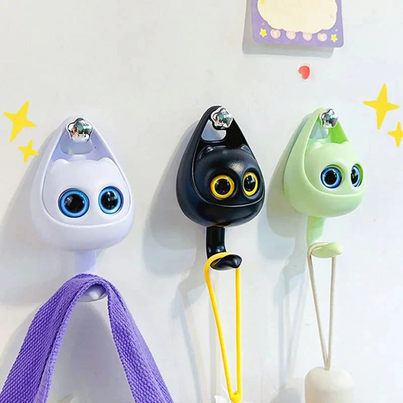 Meowook: Cute Cat Blinking Eye Wall Hook with Strong Adhesive for Keys, Bags, Clothes & Home Décor