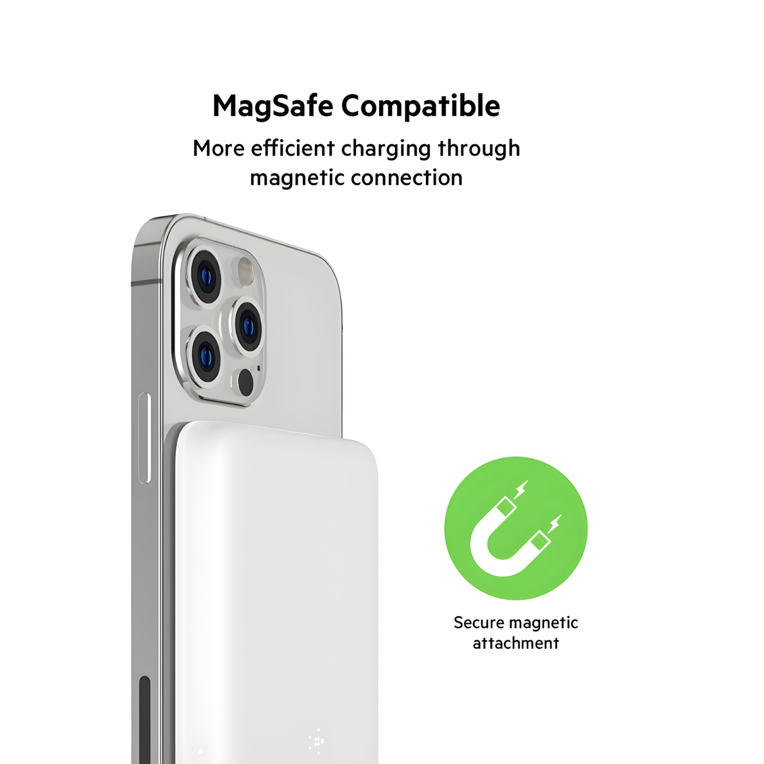 MagPod: Slim MagSafe Battery Pack with Lightning port, Portable Wireless Power Bank with Qi wireless Charging & Magsafe Support