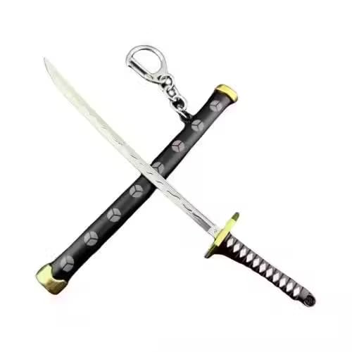 Kensai: Mini Samurai Katana Sword Keychain with Black Handle, Gold Accents & Metal Chain, 15cm Japanese Sword-Inspired Decorative Keyring & 3D Collectible for Bags & Keys