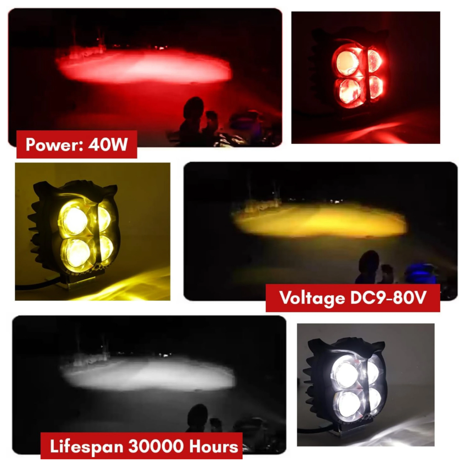 Owl Led Fog Light Yellow/White And Red Devil Eye Effect 3 Colour Mode Fog Lamp Motorbike LED (9 V, 40 W) (Universal For Bike, Pack of 1)