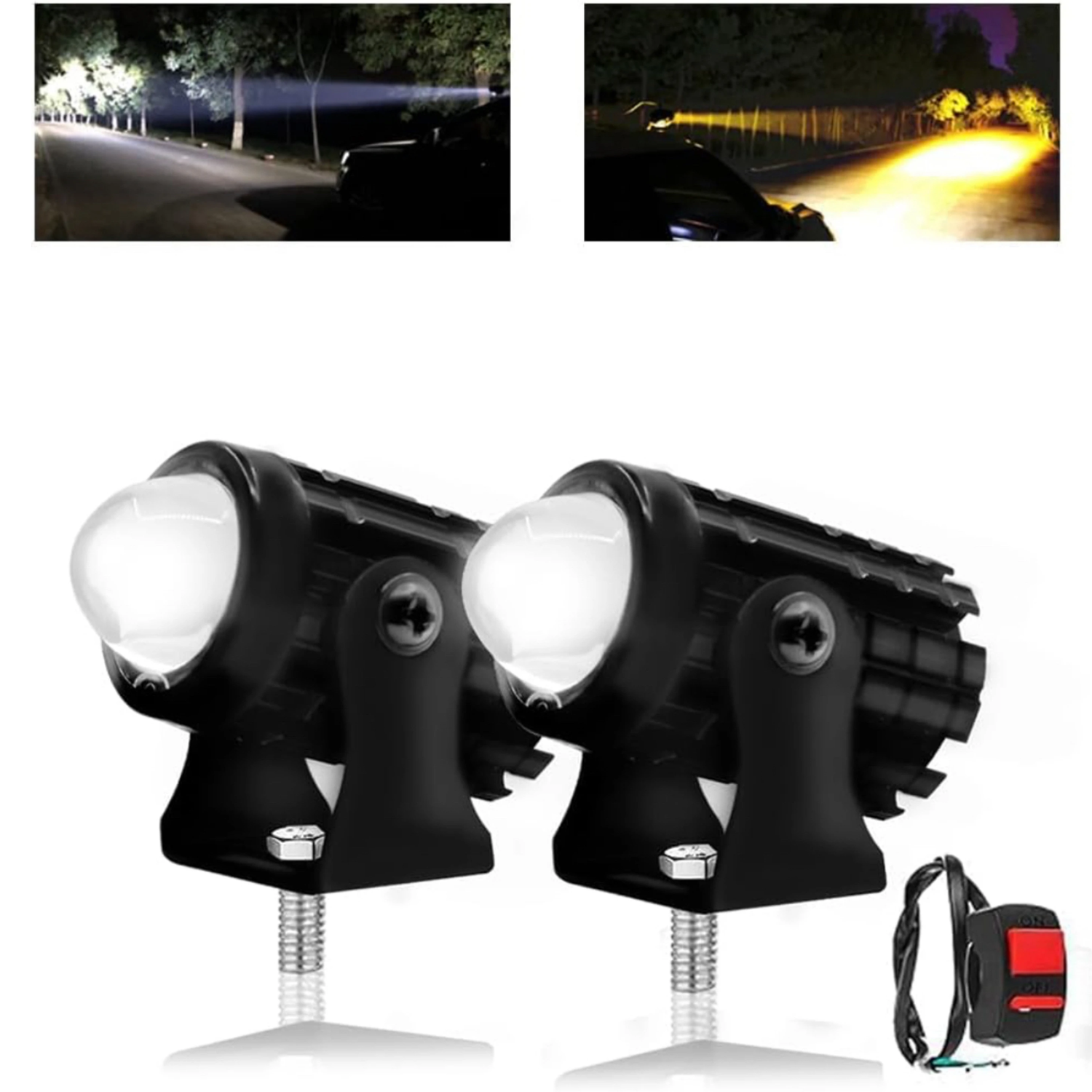 Mini Driving Fog Light Lens Led Spotlight Dual Color With On-Off Switch Fog Lamp Motorbike LED (12 V, 36 W) (Universal For Bike, Pack of 2)