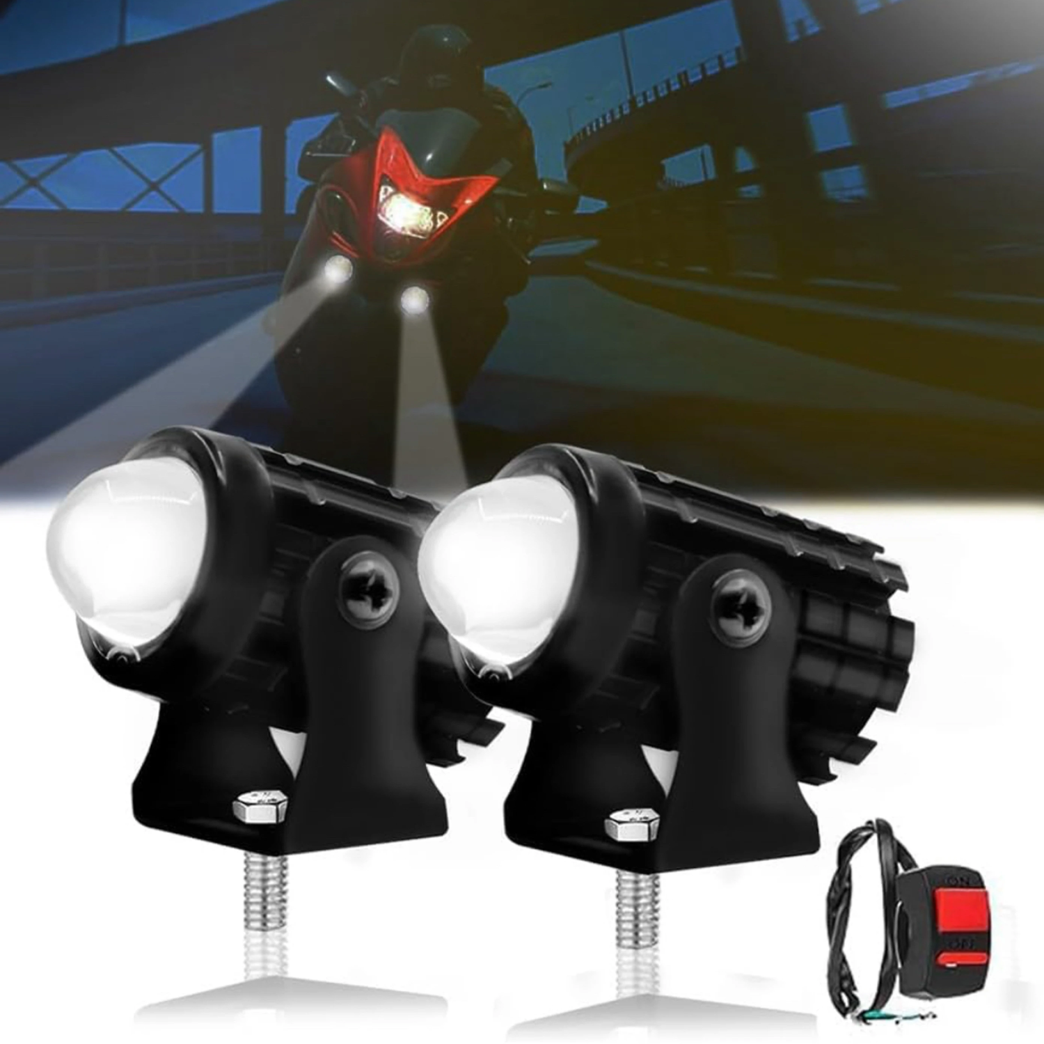 Mini Driving Fog Light Lens Led Spotlight Dual Color With On-Off Switch Fog Lamp Motorbike LED (12 V, 36 W) (Universal For Bike, Pack of 2)