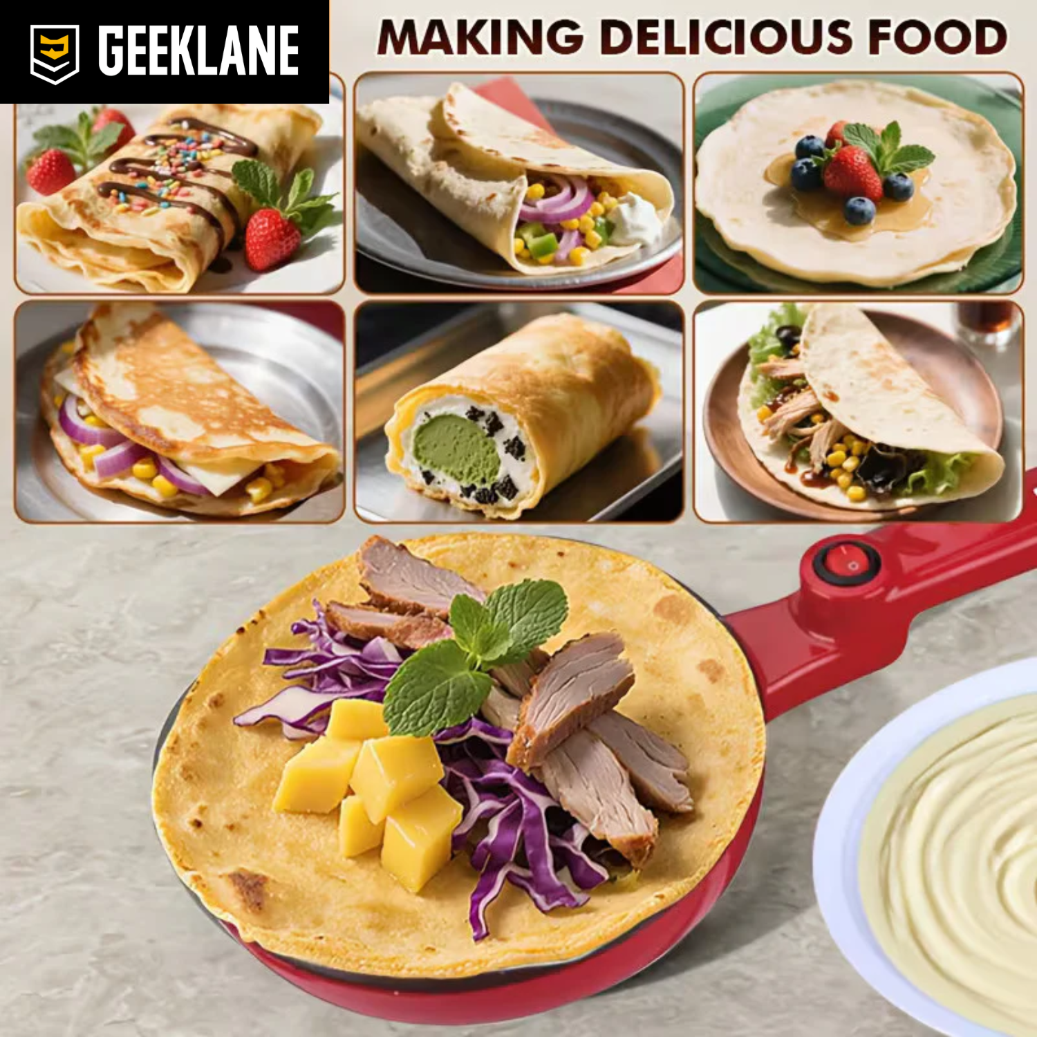 Torti: Instant Electric Crepe Maker with Non-Stick Heating Plate, Portable 8-Inch Griddle for Pancakes, Chapati, Tortilla & Breakfast Cooking
