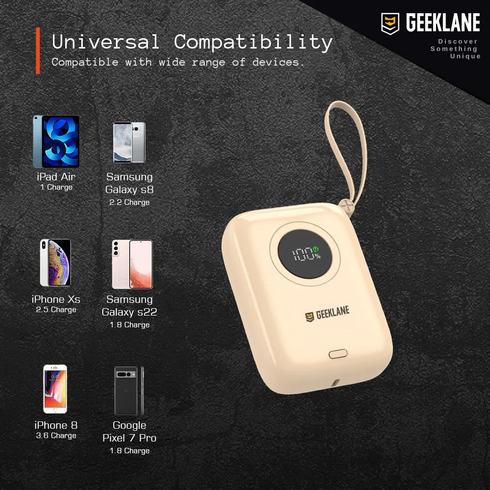 Pebble: 10,000mAh Palm-Sized Power Bank with Built-In Cables, 23W Fast Charging & PD for iPhone & Android