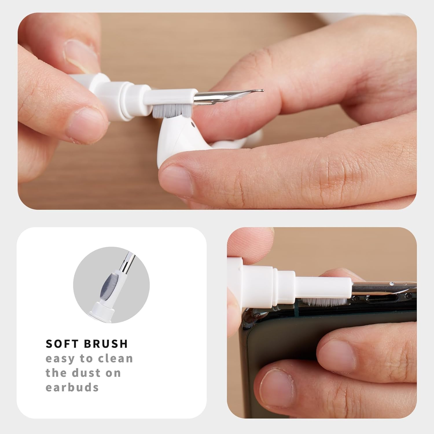 CleanTip: 3-in-1 Earbuds & AirPods Cleaning Pen - Precision Cleaning Tool with Soft Brush, Tip & Sponge