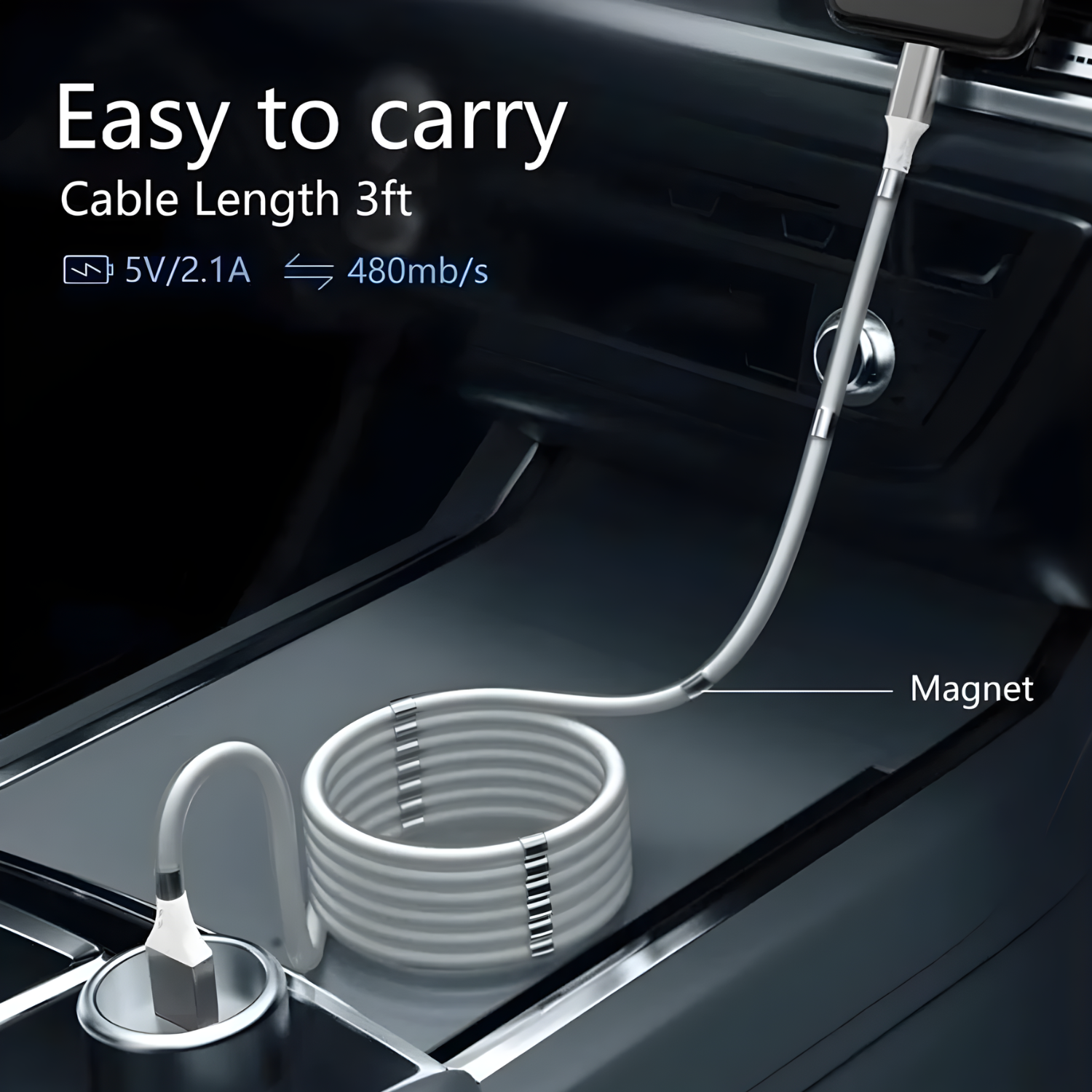 LoopX: Self-Winding Magnetic Type-C Charging & Data Cable with Fast Charging, Tangle-Free Design & Durable Build