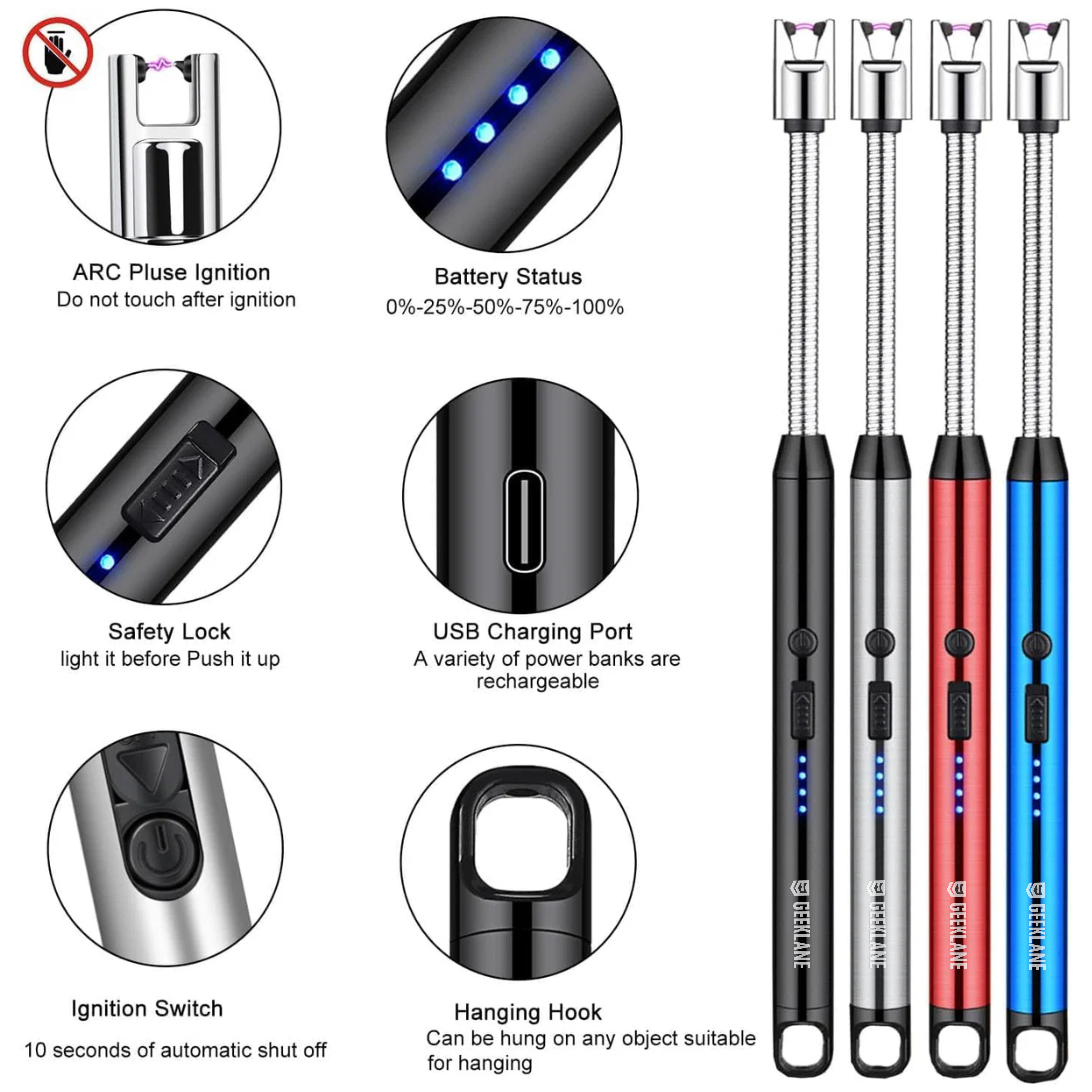 Sparq: Rechargeable Electric Arc Lighter, Windproof with Flexible Neck & USB-C Port for Gas Stove & Candles