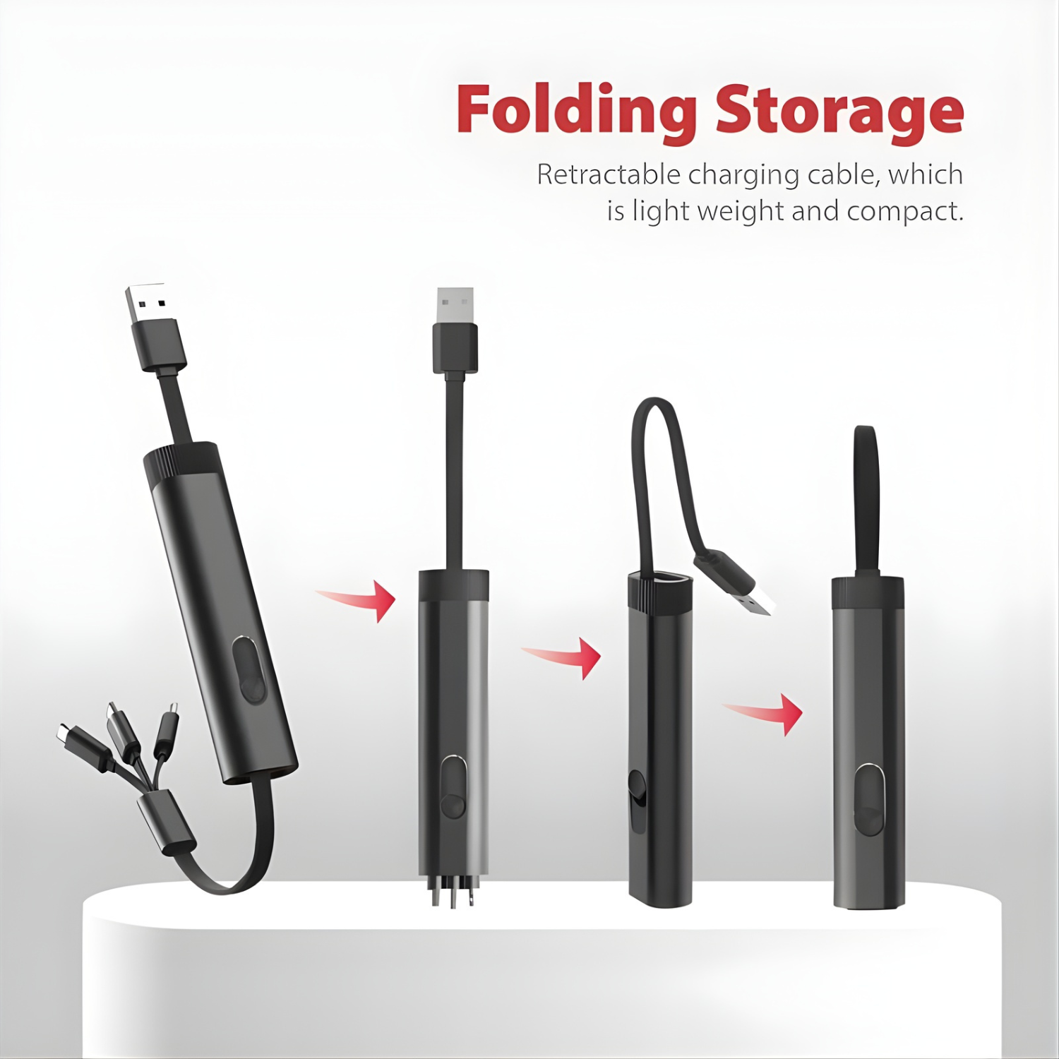 SnapTrio: Retractable 3-in-1 USB Charging Cable with Type-C & Micro-USB, Fast Charging, Tangle-Free Design