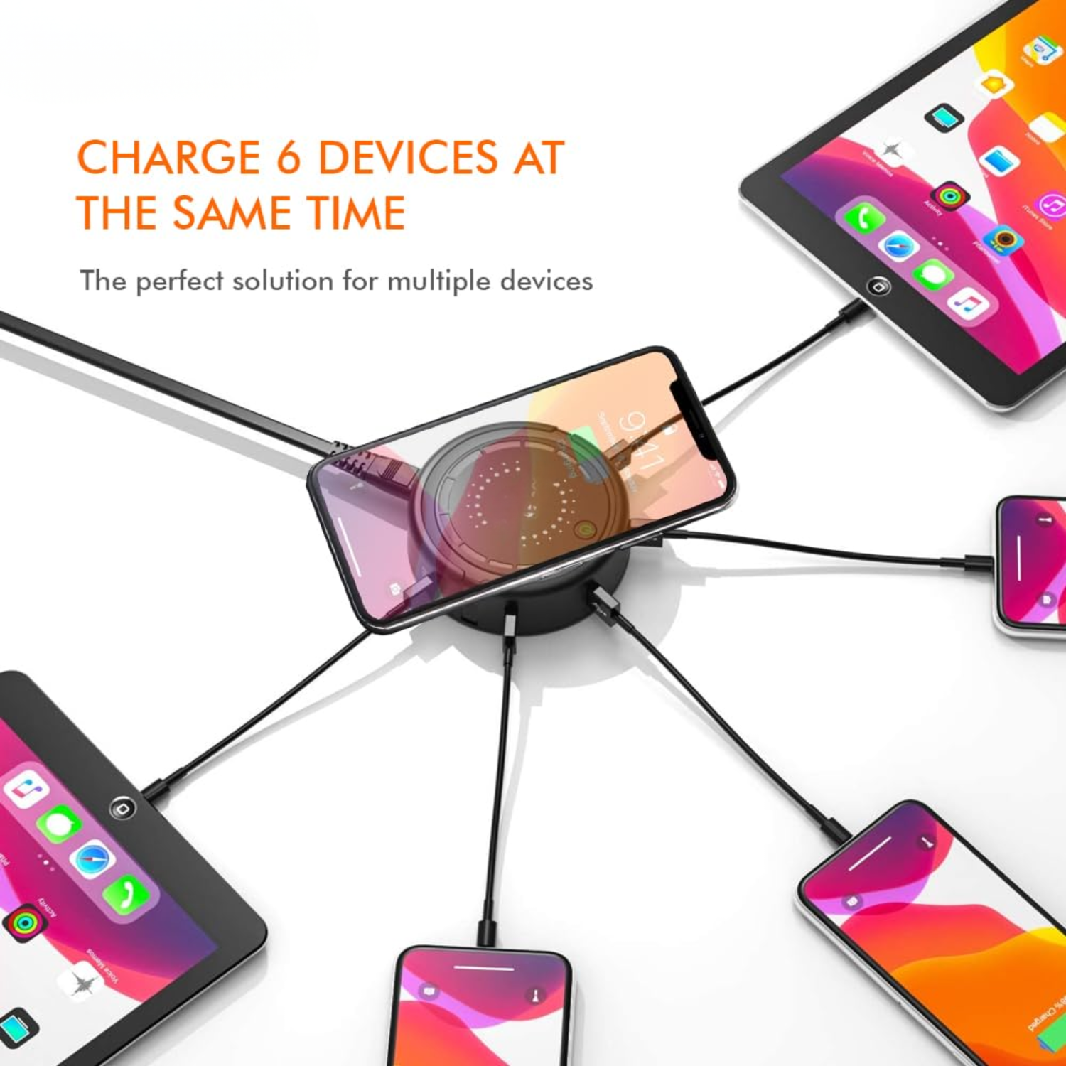 VoltHub: Wireless QC 3.0 Multi-Device Charging Station with 5 USB Ports & Built-In Charging Pad