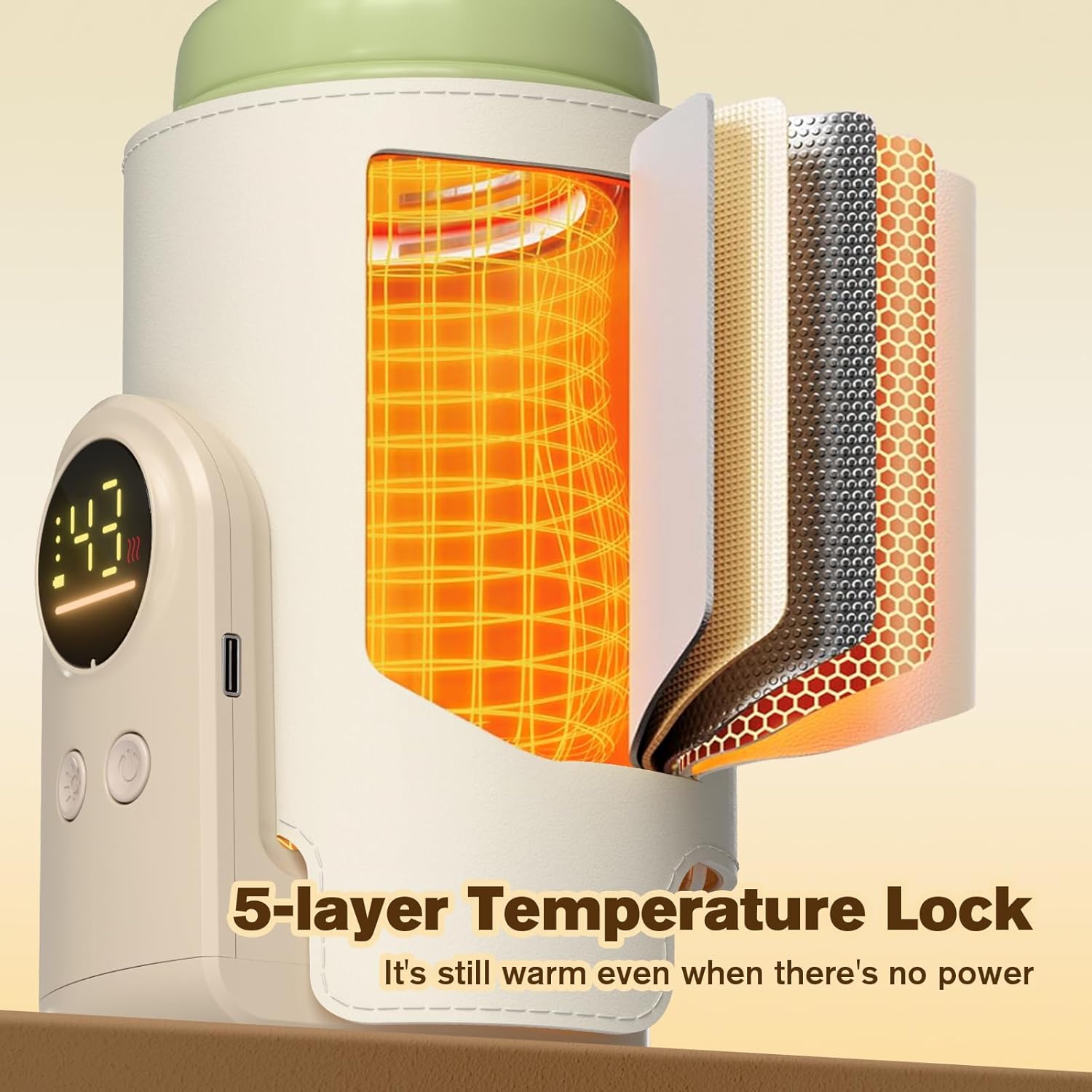 Warmie: Portable Baby Bottle Warmer with Adjustable Temperature Control, USB Rechargeable Milk Warmer with Built-In Temperature Sensor for Travel & Night Feeds