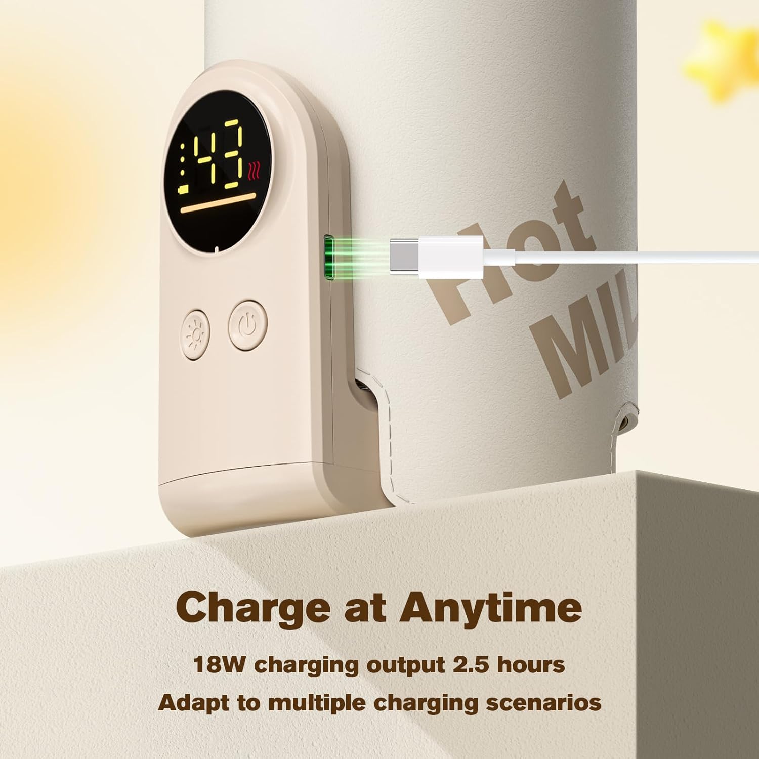 Warmie: Portable Baby Bottle Warmer with Adjustable Temperature Control, USB Rechargeable Milk Warmer with Built-In Temperature Sensor for Travel & Night Feeds