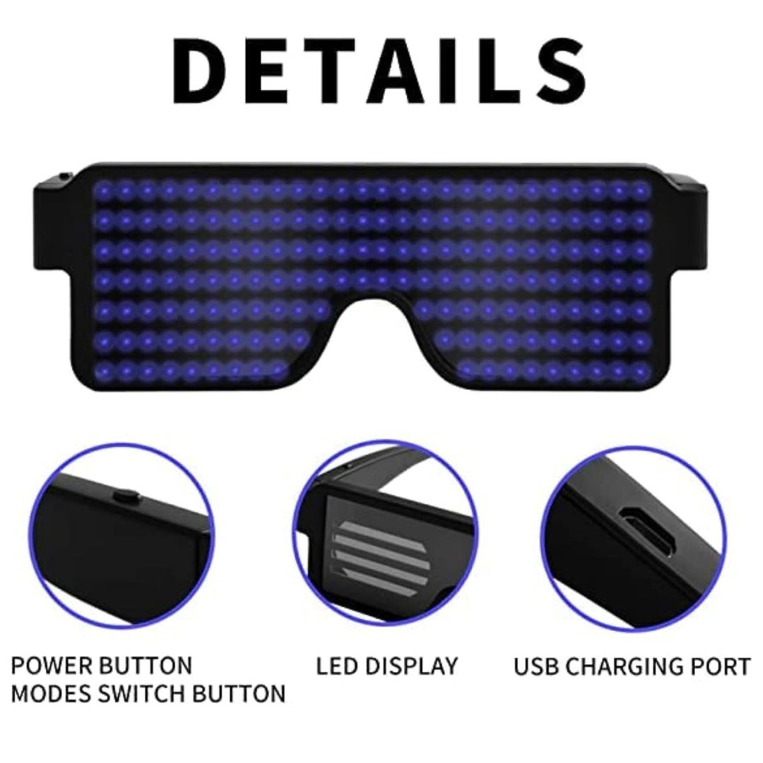 RaveX: USB Rechargeable LED Party Glasses with Dynamic Neon Glow, 11 Patterns & Flashing Modes for Concerts & Nightclubs