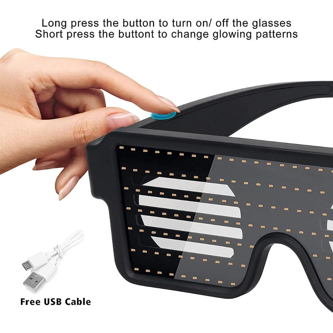 RaveX: USB Rechargeable LED Party Glasses with Dynamic Neon Glow, 11 Patterns & Flashing Modes for Concerts & Nightclubs