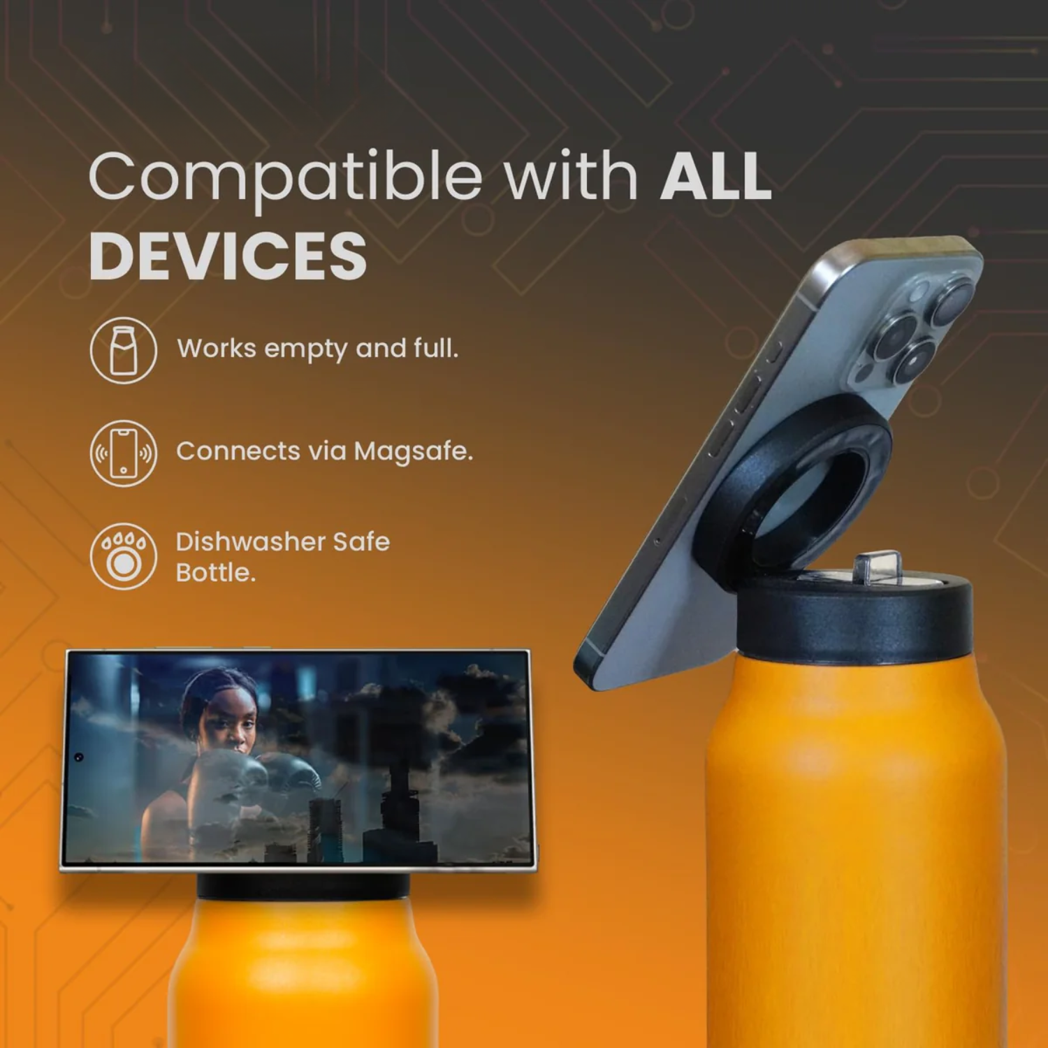 Hydra: Magnetic Smart Water Bottle with Phone Holder & Leakproof Design, Insulated Stainless Steel Bottle for Gym, Travel & Daily Hydration (800ml)