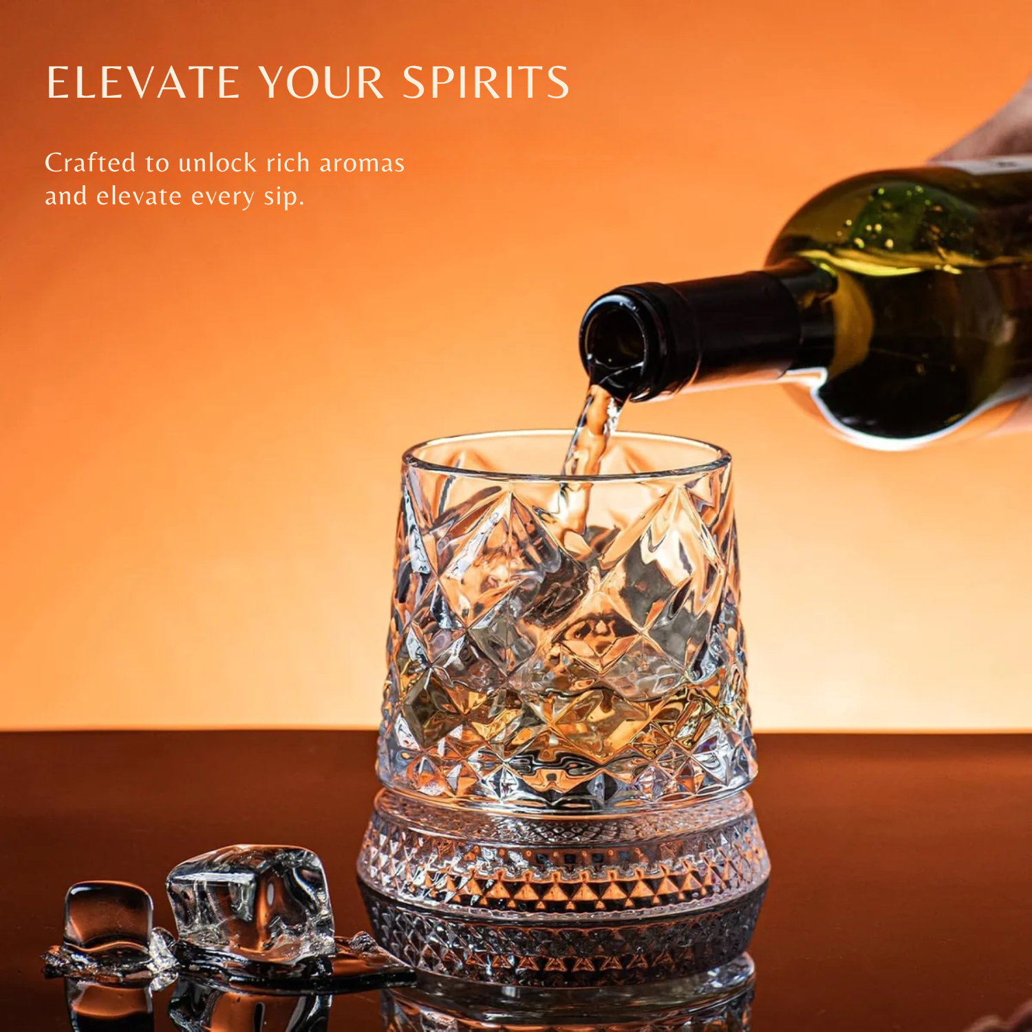 Glitzo: 300ml Revolving Glass with Hexa-Cut Crystal Look, 360° Spinning Tumbler & LED Light Base Glass