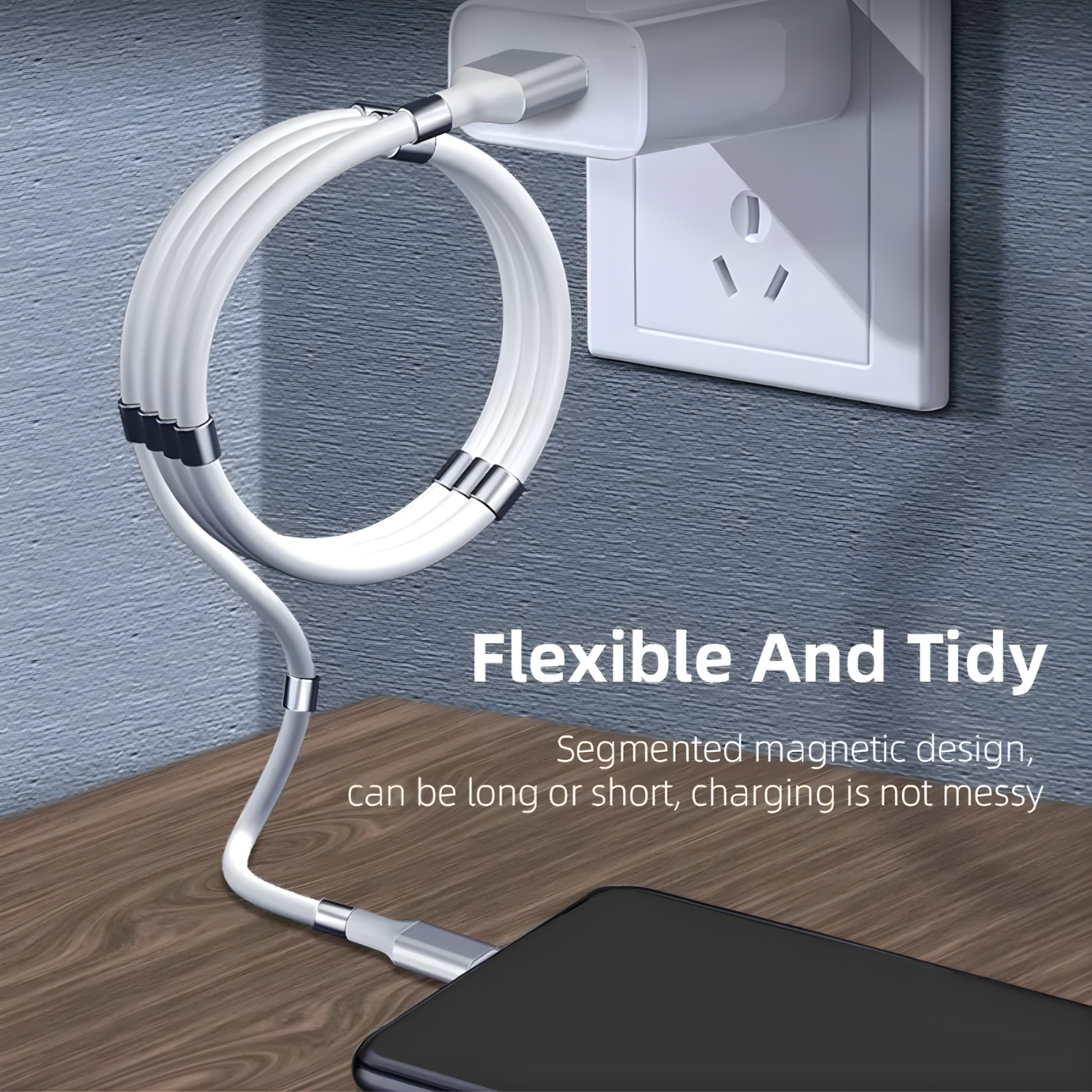 LoopX: Self-Winding Magnetic Type-C Charging & Data Cable with Fast Charging, Tangle-Free Design & Durable Build