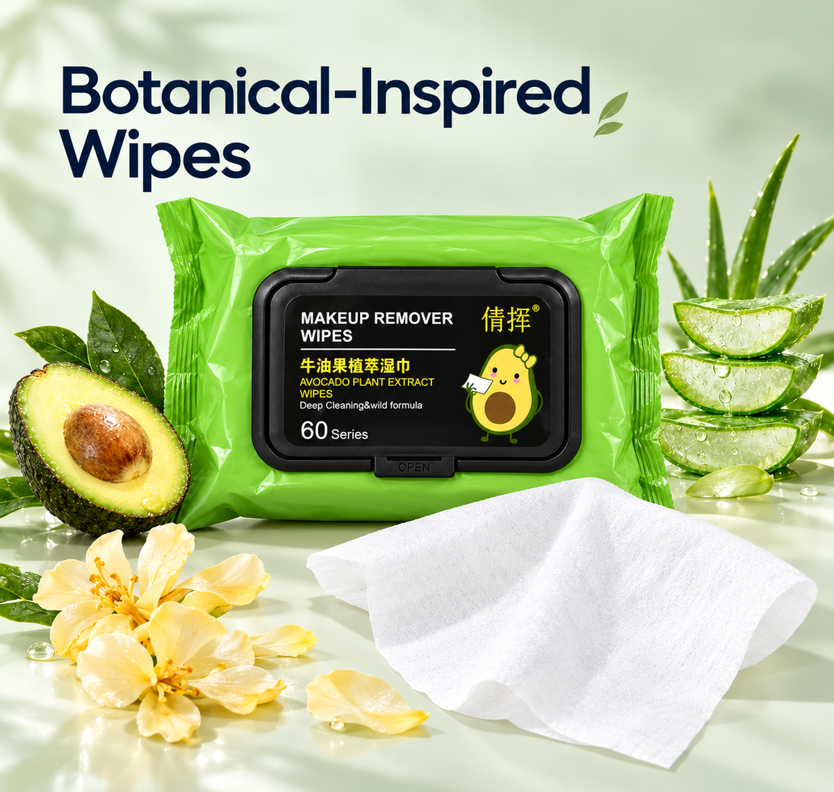 Avora: Avocado Extract Makeup Remover & Facial Cleansing Wet Wipes with Flip-Top Lid for Gentle Skin Cleansing, Hydration, Daily Makeup Removal & Travel Use