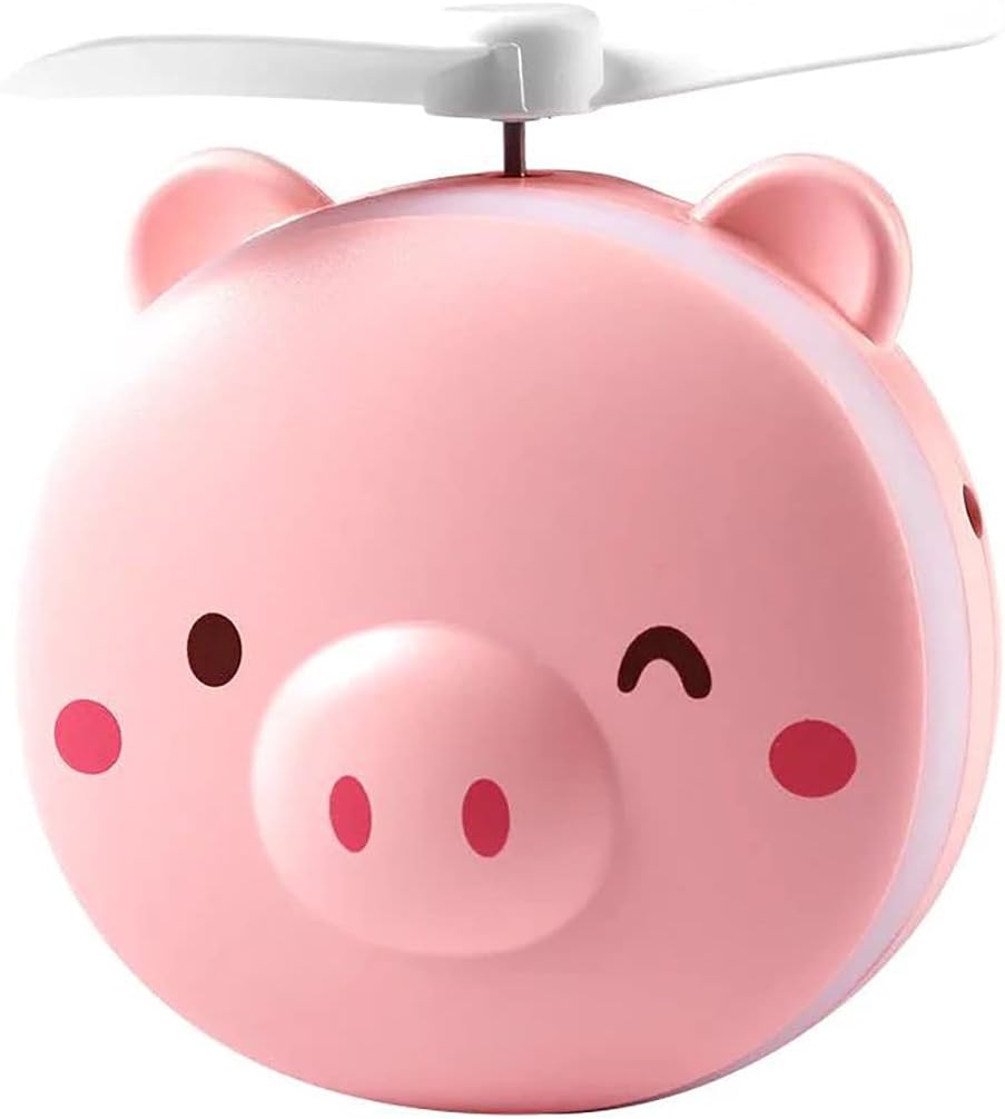 Snouty: 2-in-1 USB Rechargeable Piggy Mini Fan with LED Mirror Light, Cute Handheld Makeup Mirror & Portable Cooling Fan for Daily Use & Travel