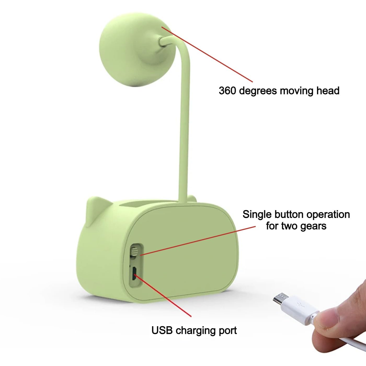 Snortie: Rechargeable LED Table Lamp with Cute Pig Design, Eye-Friendly Study Light with Pen Holder, Sharpener & Camera-Style Look for Kids’ Desk