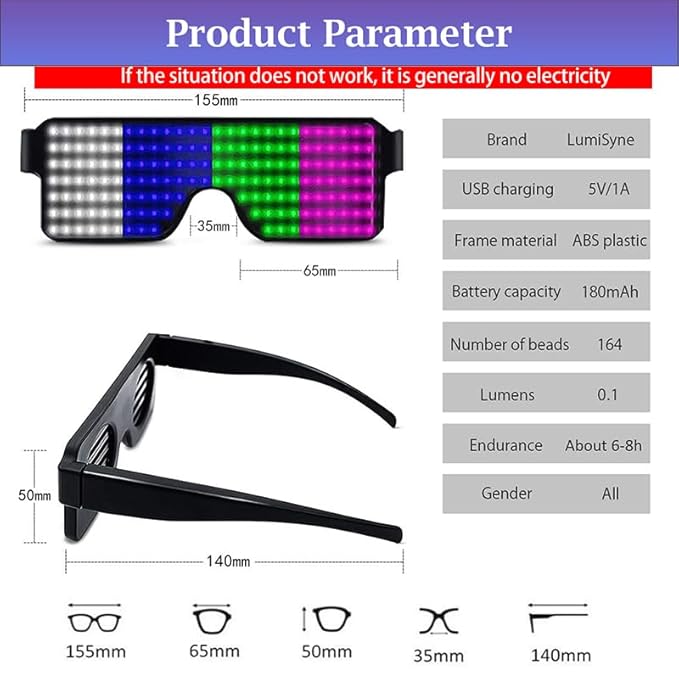 RaveX: USB Rechargeable LED Party Glasses with Dynamic Neon Glow, 11 Patterns & Flashing Modes for Concerts & Nightclubs