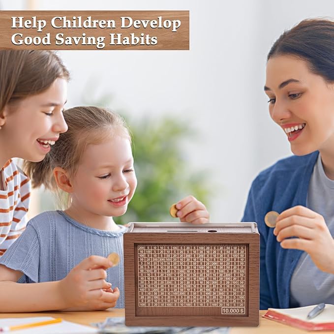 DreamBank: Wooden Savings Bank with Visual Tracker – Daily Motivation Piggy Bank for Goal Saving, Habit Building & Gifting