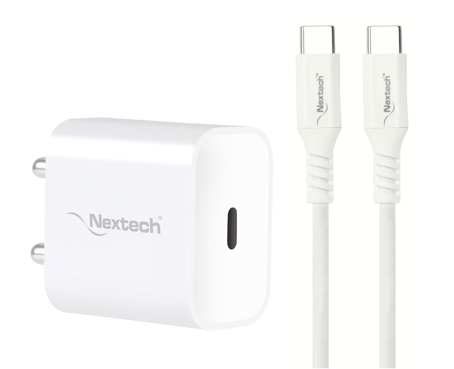 Nextech 20W PD 3.0 Type-C Charger with Type-C to Type-C 1 Meter Cable Compatible with Android & iPhone 14/13,13/12/11/X & Pro, Max Series & Other Type C Enabled Devices