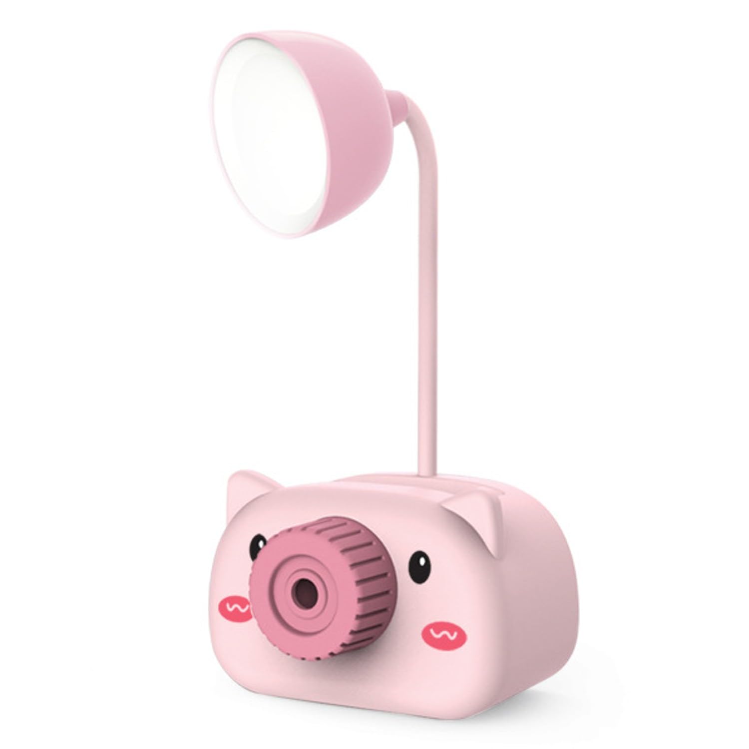 Snortie: Rechargeable LED Table Lamp with Cute Pig Design, Eye-Friendly Study Light with Pen Holder, Sharpener & Camera-Style Look for Kids’ Desk
